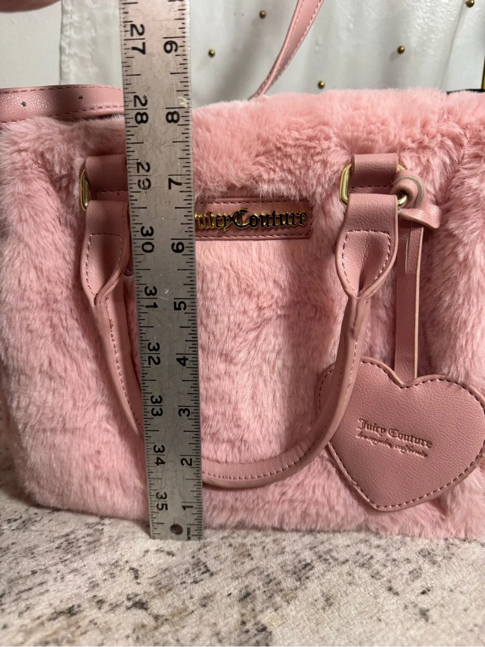 Juicy Couture Soft Pink Taffy Faux Fur Satchel with Heart Tag